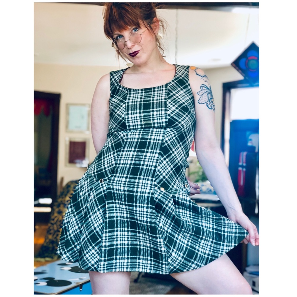 Vintage Wool Green Plaid Short Schoolgirl Dress